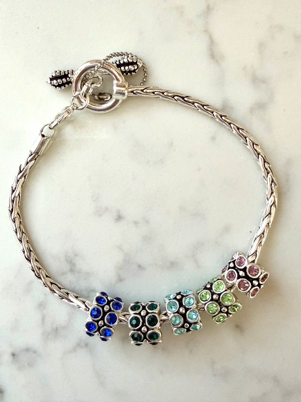 Vintage Silver Multi-Color Charm Bracelet